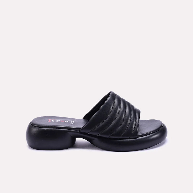 Womens Black Chunky Casual Slippers