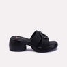 Womens Black Chunky Heel Casual Slippers