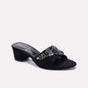 Black Fancy Heel Slippers