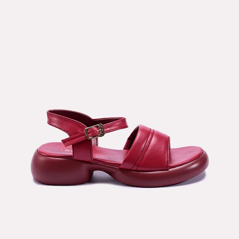 Womens Maroon Chunky Heel Casual Sandals