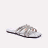 Silver Comfy Flat Fancy Slippers