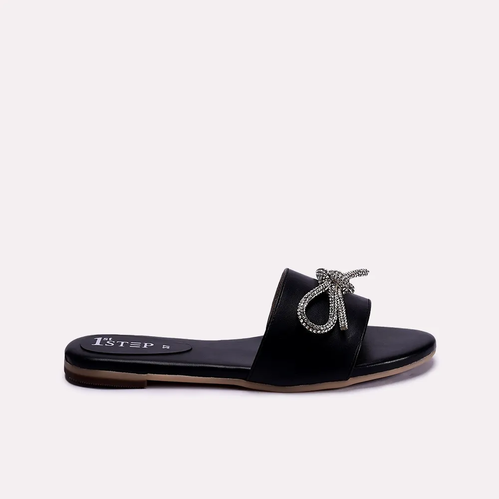 ashly black fancy flat slippers