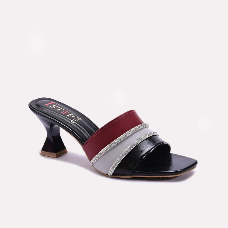 Black Fancy Heel Slippers