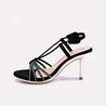 Black Pointed Heel Fancy Sandals for Women