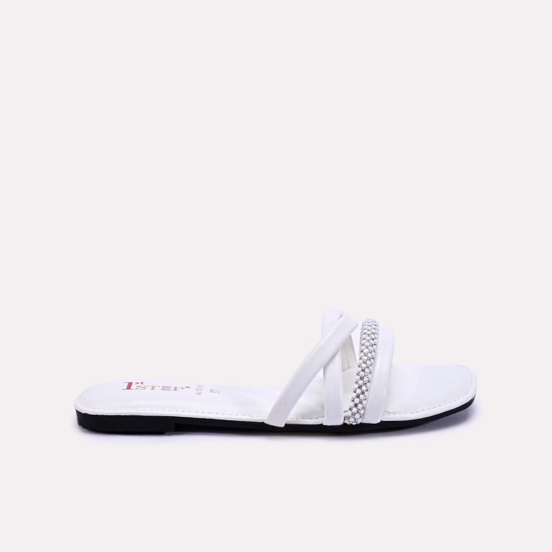 brampton womens white fancy flat slippers