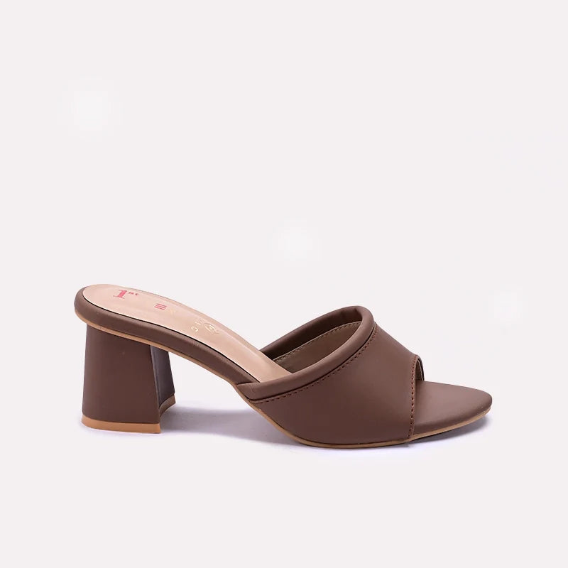 Womens Brown Block Heel Casual Slippers