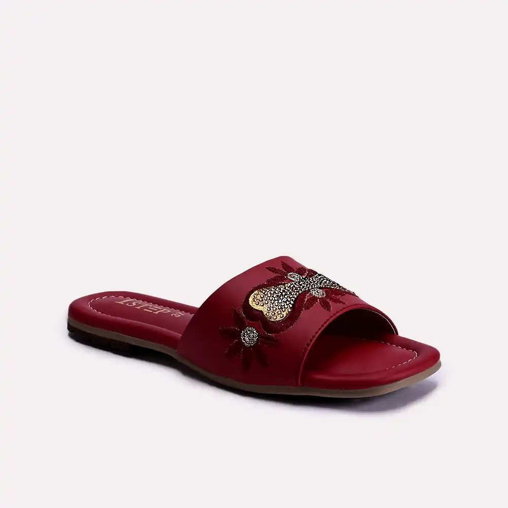 camila maroon fancy slippers