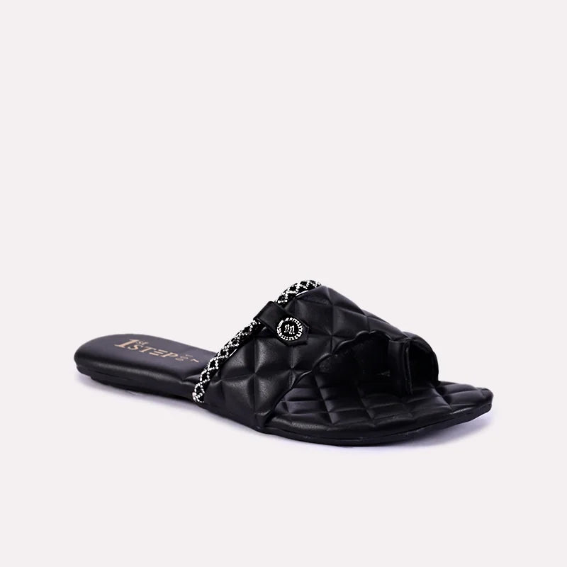 caris black quilted slippers