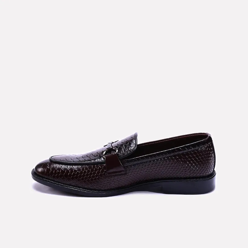 clarence horsebit maroon crocodile formal loafers for mens