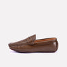 duncan brown textured penny loafers for men