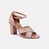 fenella peach block heel fancy sandals