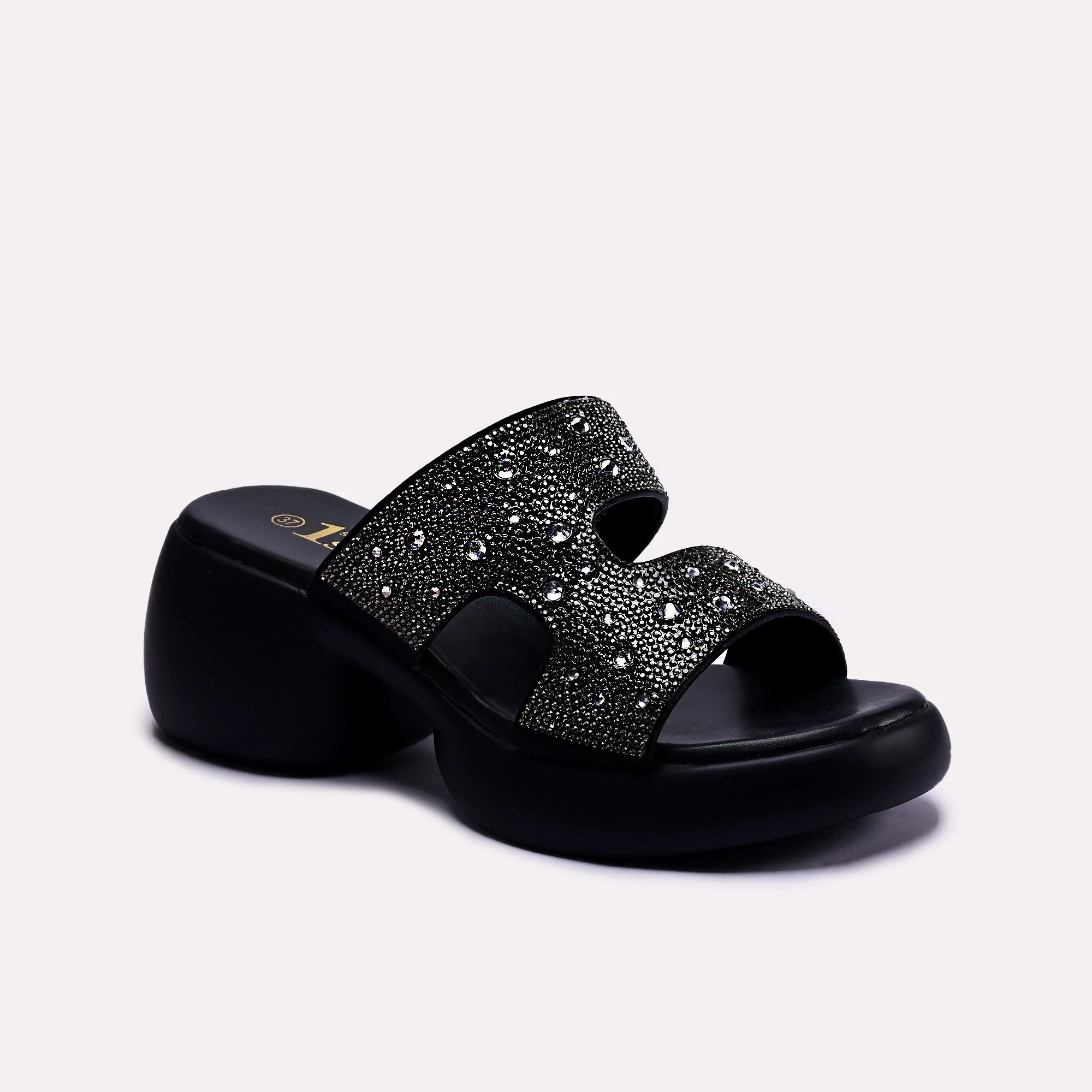 womens black chunky slippers