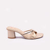 Womens Gold Block Heel Casual Slippers