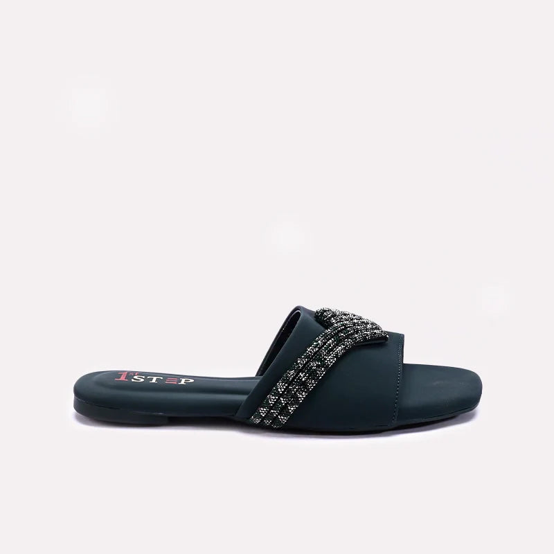 Women Green Flat Fancy Slippers