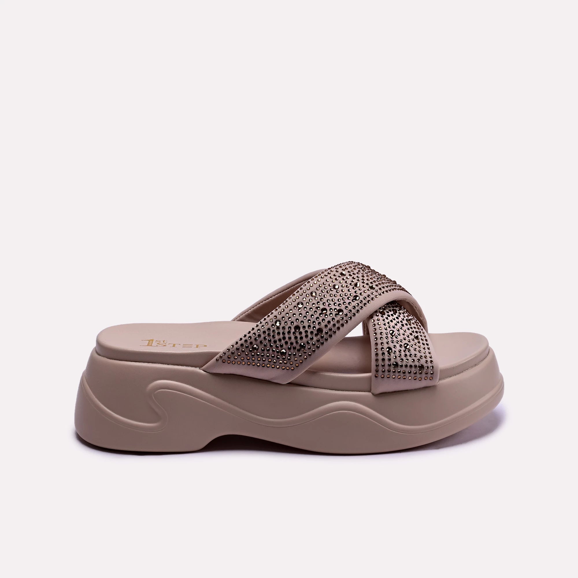 fawn crisscross platform slippers for women