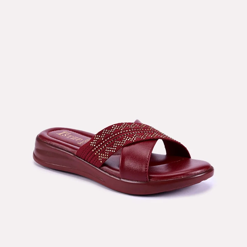 kiera maroon soft crisscross slippers