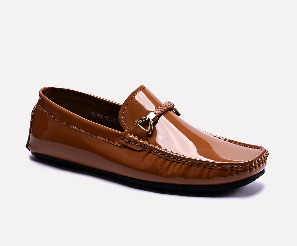 larry mustard glossy loafers