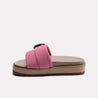 pink platform slippers with buckle strap for women