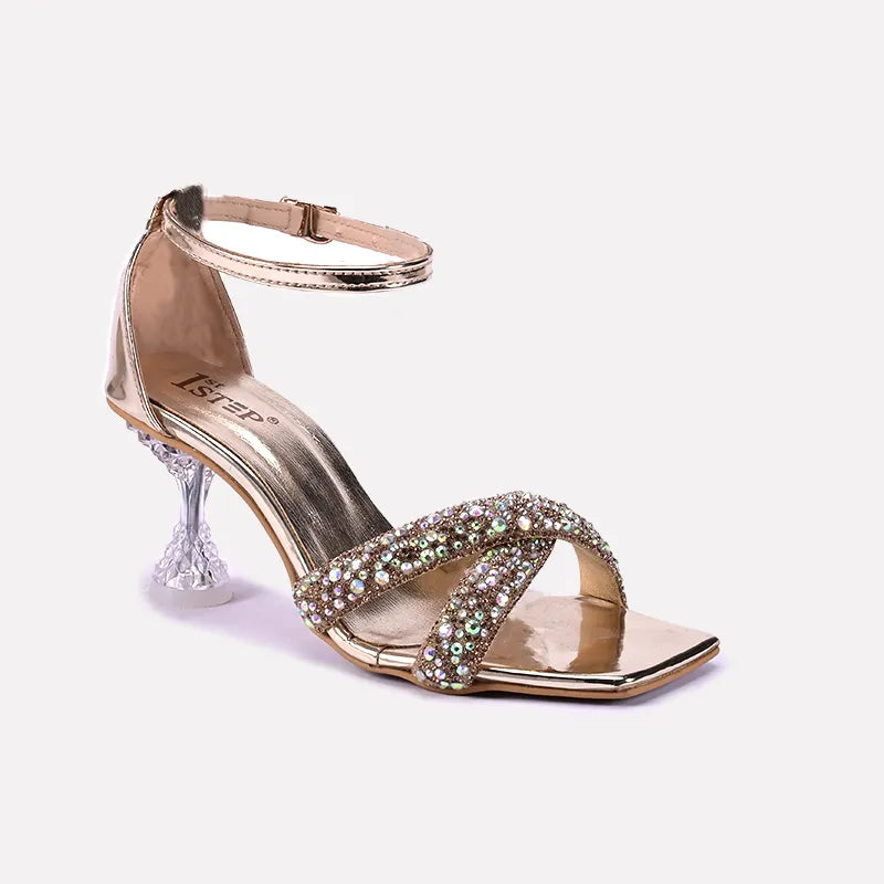 mina gold fancy heel sandals