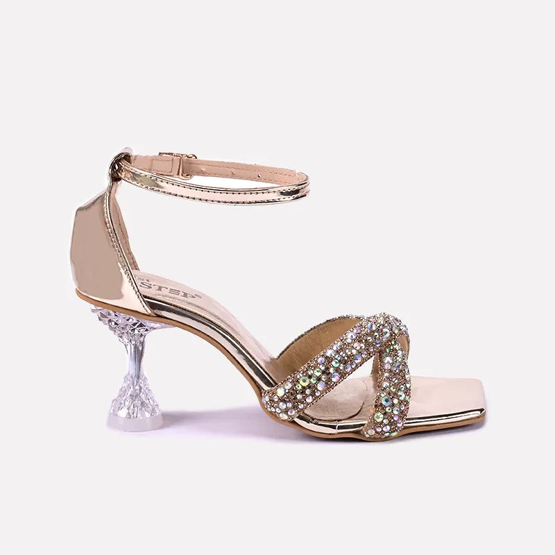 mina women gold fancy heel sandals