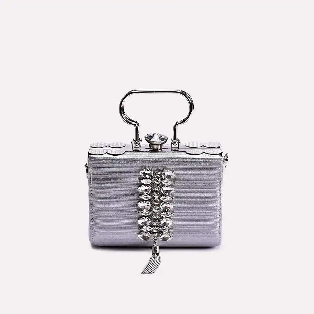 nora silver clutch front