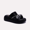 womens crystal embellished black platform slippers