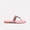 Womens Peach Flat Fancy Slippers