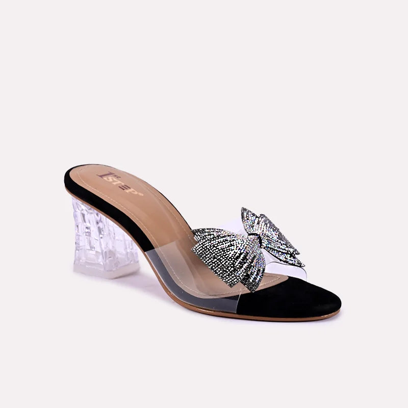 romania black crystal heel slippers