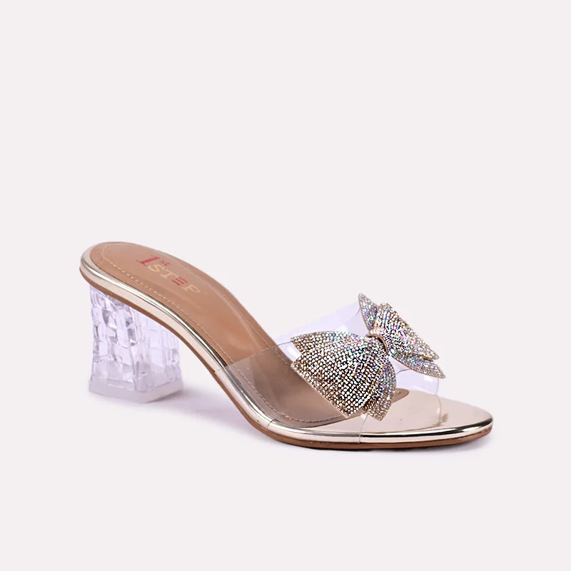 romania gold crystal heel slippers