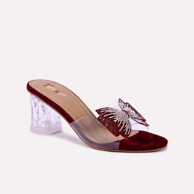 romania maroon crystal heel slippers