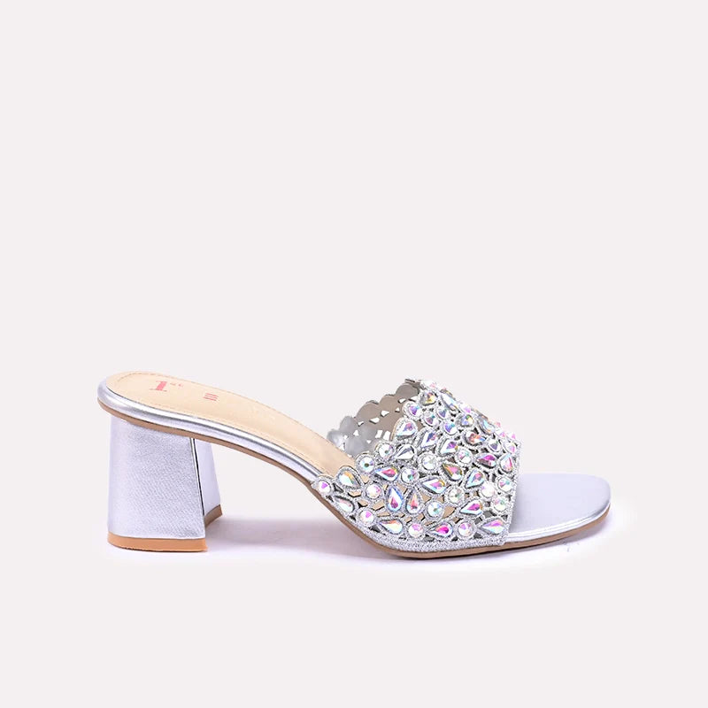 tindra womens silver block heel fancy slippers