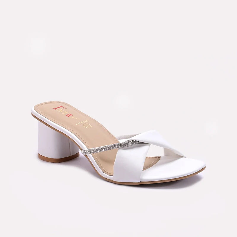 White Block Heel Casual Slippers