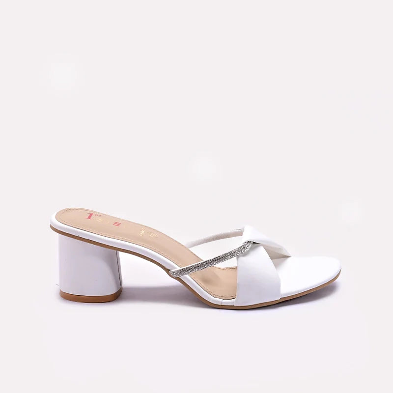Womens White Block Heel Casual Slippers