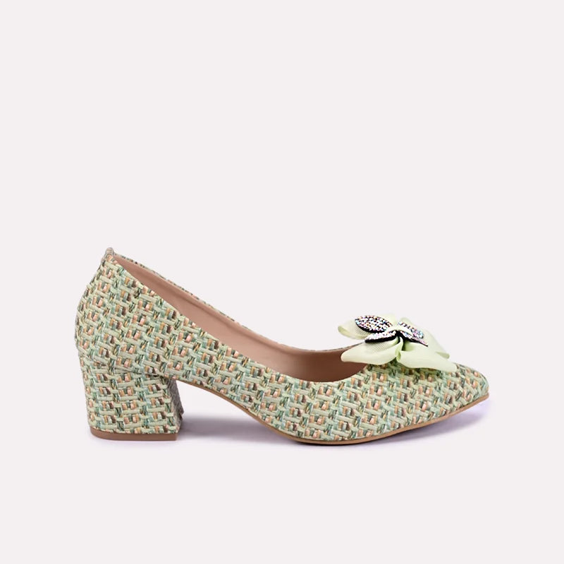 zephyra green fancy heel pumps